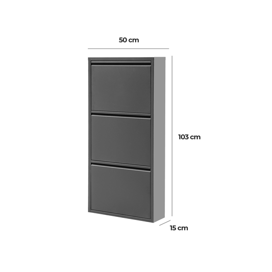 Stabiler 3‑Klappen Metall Schuhschrank Schwarz | Vormontiert & Magnet‑Klappen