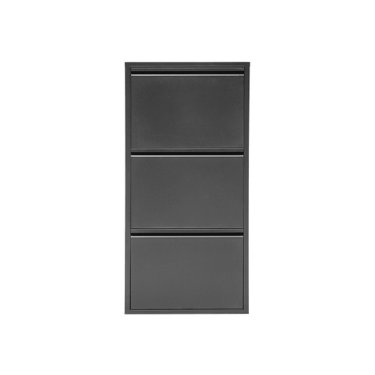 Stabiler 3‑Klappen Metall Schuhschrank Schwarz | Vormontiert & Magnet‑Klappen