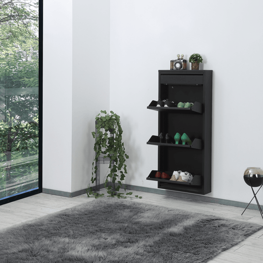 Gowoll Schuhschrank Metall - Shoe Cabinet (3+1 Klappen Schwarz)