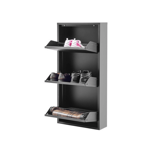 Stabiler 3‑Klappen Metall Schuhschrank Schwarz | Vormontiert & Magnet‑Klappen