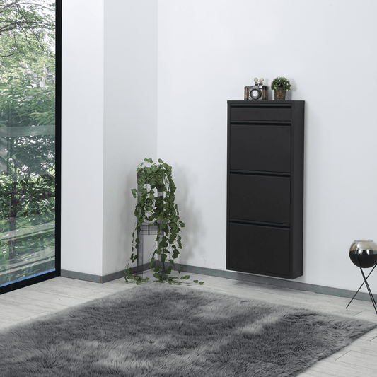 Gowoll Schuhschrank Metall - Shoe Cabinet (3+1 Klappen Schwarz)