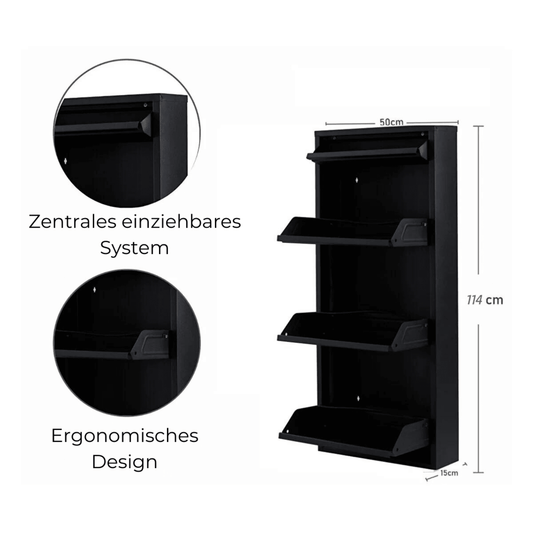 Gowoll Schuhschrank Metall - Shoe Cabinet (3+1 Klappen Schwarz)