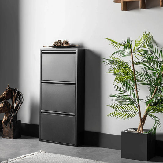 Stabiler 3‑Klappen Metall Schuhschrank Schwarz | Vormontiert & Magnet‑Klappen