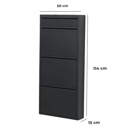 Gowoll Schuhschrank Metall - Shoe Cabinet (3+1 Klappen Schwarz)