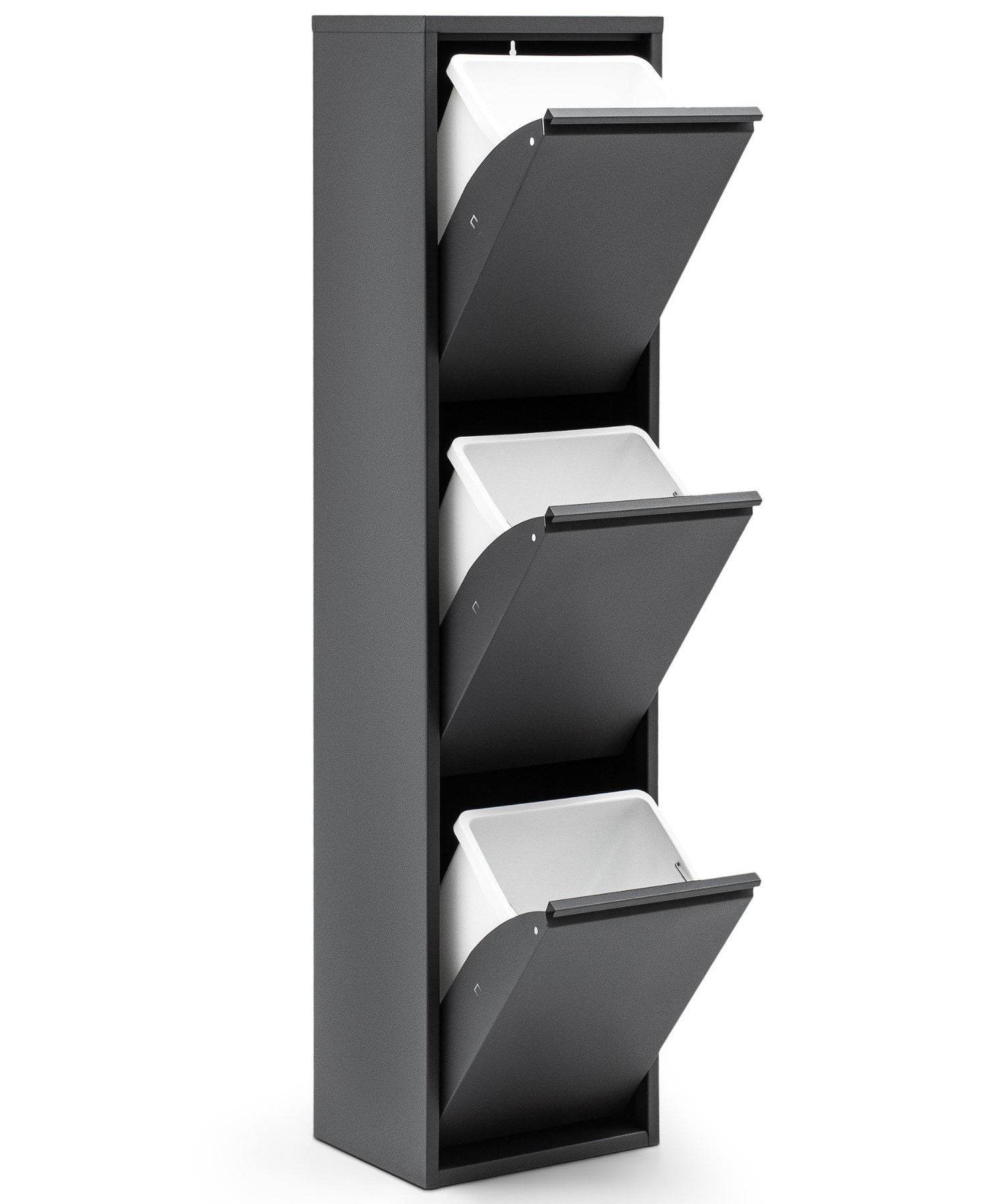 Gowoll Mülleimer Küche aus Fleckenfest Biomülleimer Wandmontage Abfalleimer Mülltrennsysteme Küchenmülleimer mit Herausnehmbarer Inneneimer Recycling system (3 x 15 L Anthrazit)