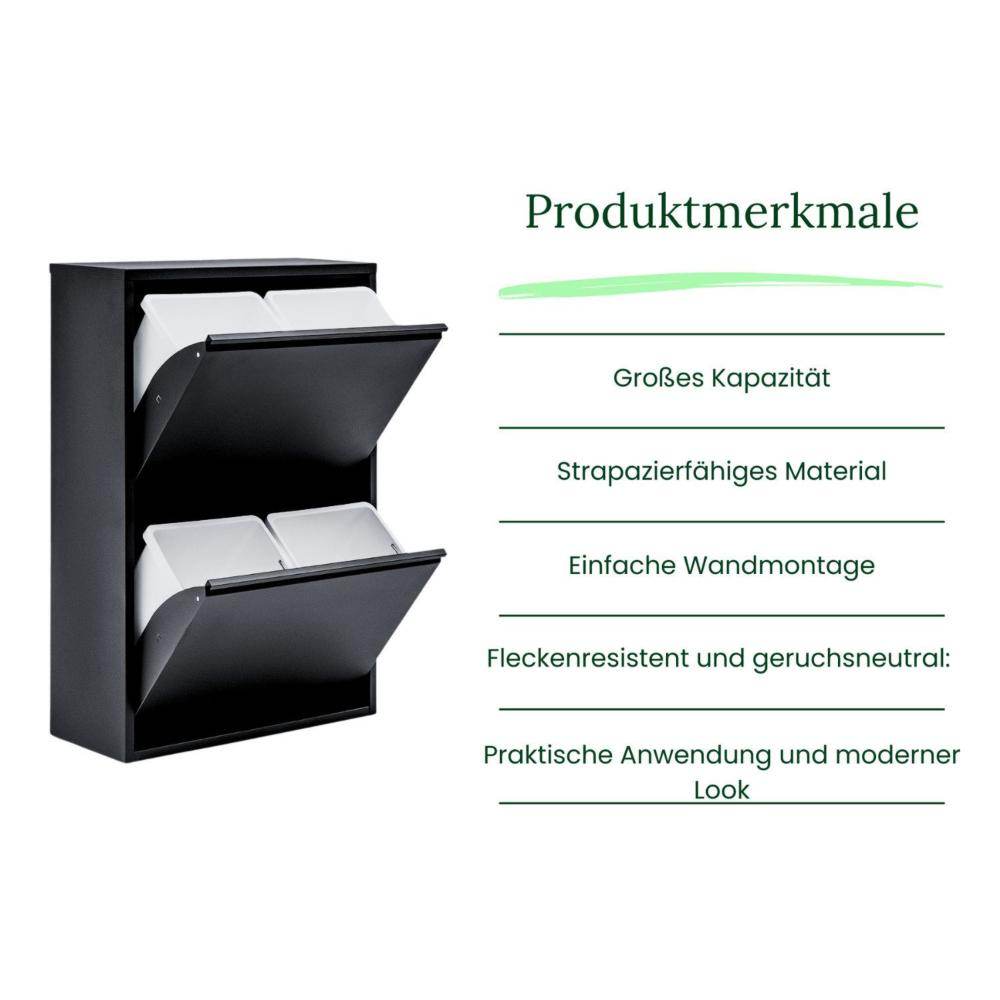 Gowoll Mülltrennsystem Mülltrennsystem 2-3-4 Fach Mülleimer Küche aus Metall Fleckenfest Wandmontage
