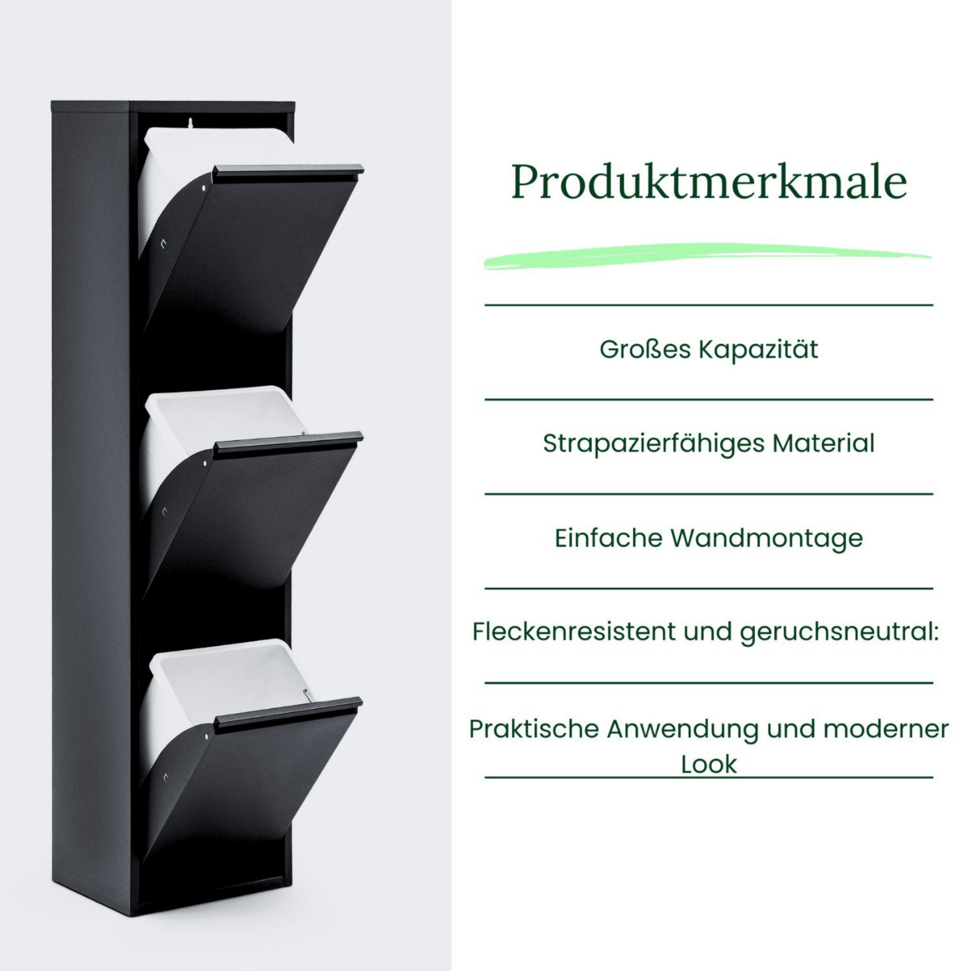 Gowoll Mülltrennsystem Mülltrennsystem 2-3-4 Fach Mülleimer Küche aus Metall Fleckenfest Wandmontage