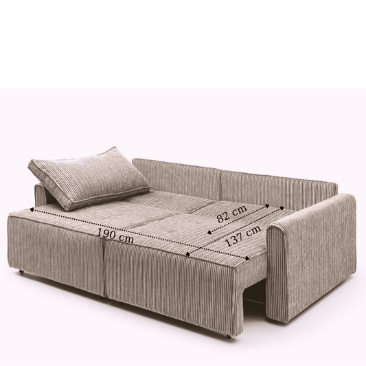 Benissa 3 Sitzer Schlafsofa mit Schlaffunktion & Stauraum | 137x190 cm Gästebett mit Kissen – Verstellbare Rückenlehne