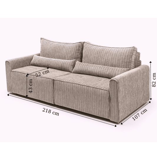 Benissa 3 Sitzer Schlafsofa mit Schlaffunktion & Stauraum | 137x190 cm Gästebett mit Kissen – Verstellbare Rückenlehne