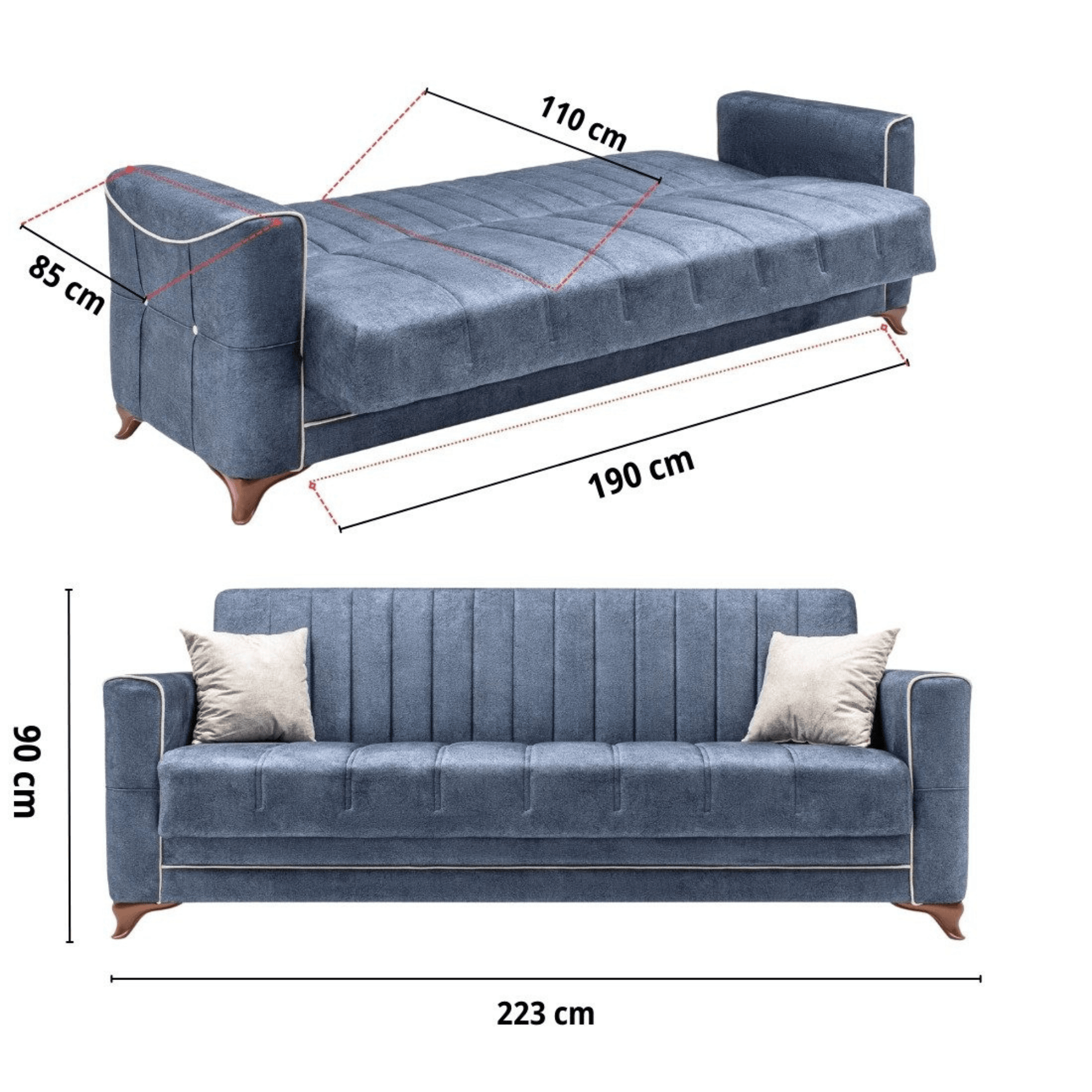 Gowoll 3-Sitzer Schlafsofa mit Schlaffunktion & Stauraum – Modell Perle