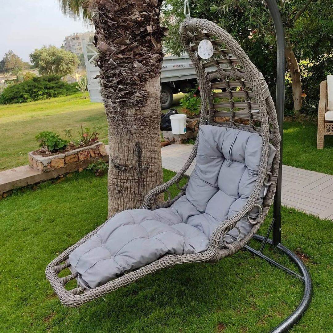 Gowoll Bodrum Gartenschaukel Rattan Hängesessel mit Gestell Hängeschaukel Bodrum