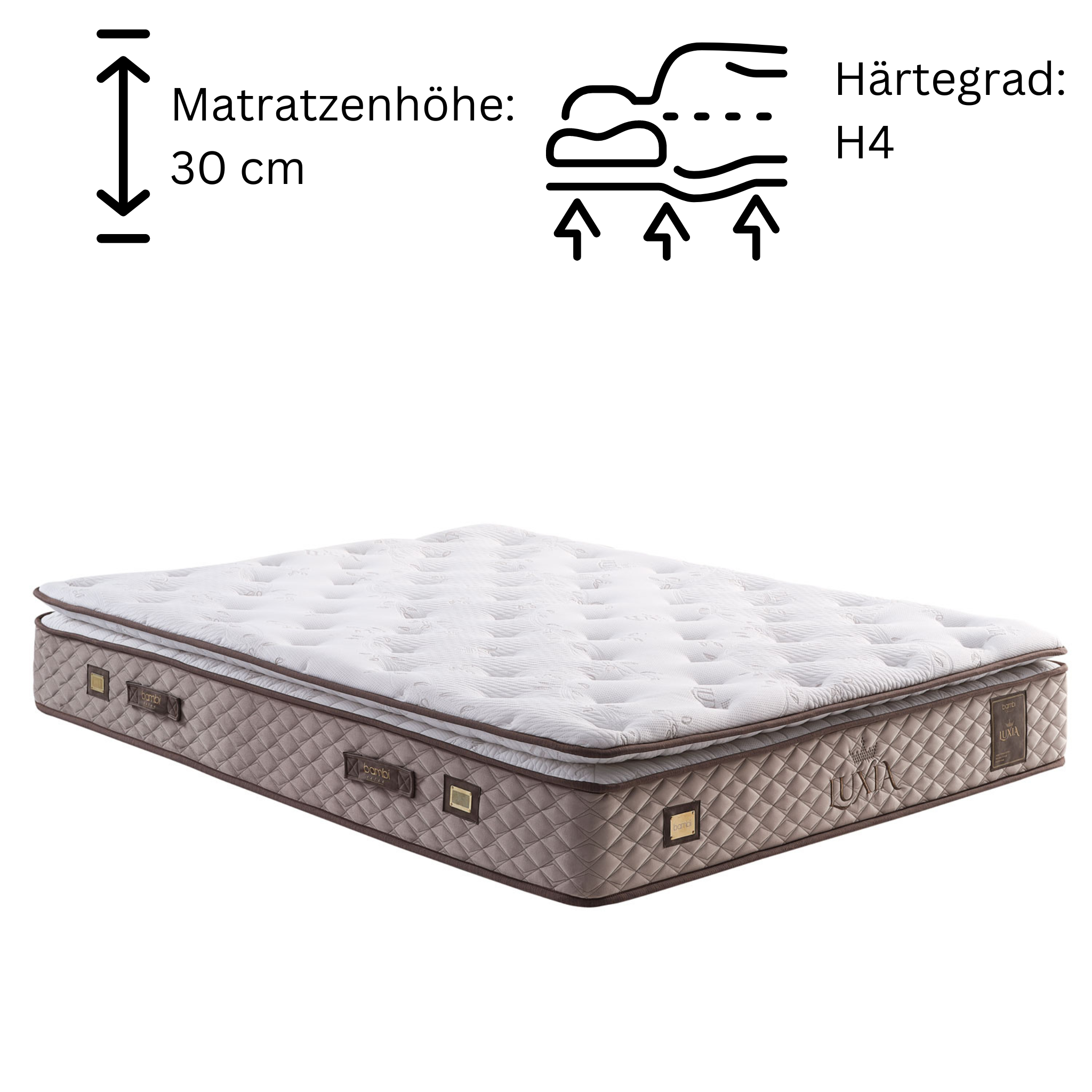 Bambi Luxia Boxspringbett 140x200 cm – H4 Komfort-Pad & Taschenfederkern