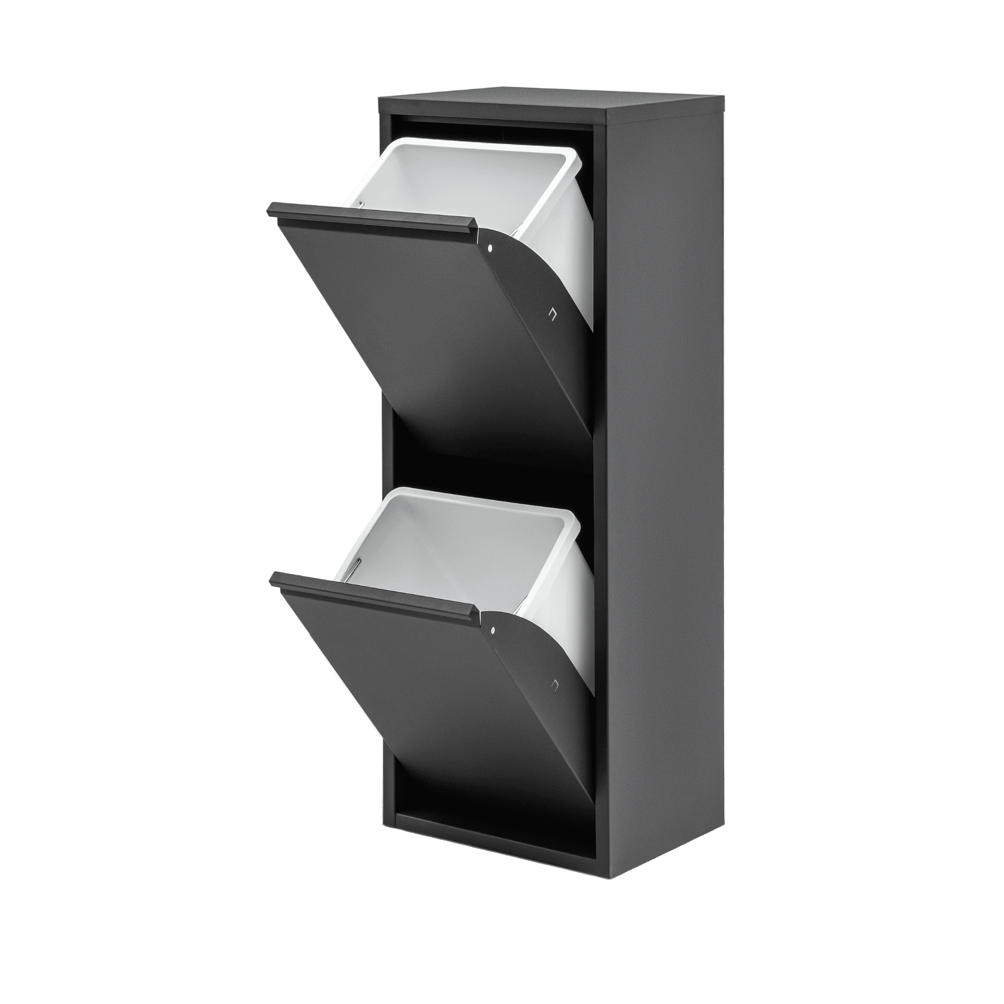 Gowoll Mülleimer Küche aus Fleckenfest Biomülleimer Wandmontage Abfalleimer Mülltrennsysteme Küchenmülleimer mit Herausnehmbarer Inneneimer Recycling system (2 x 15 L Schwarz)