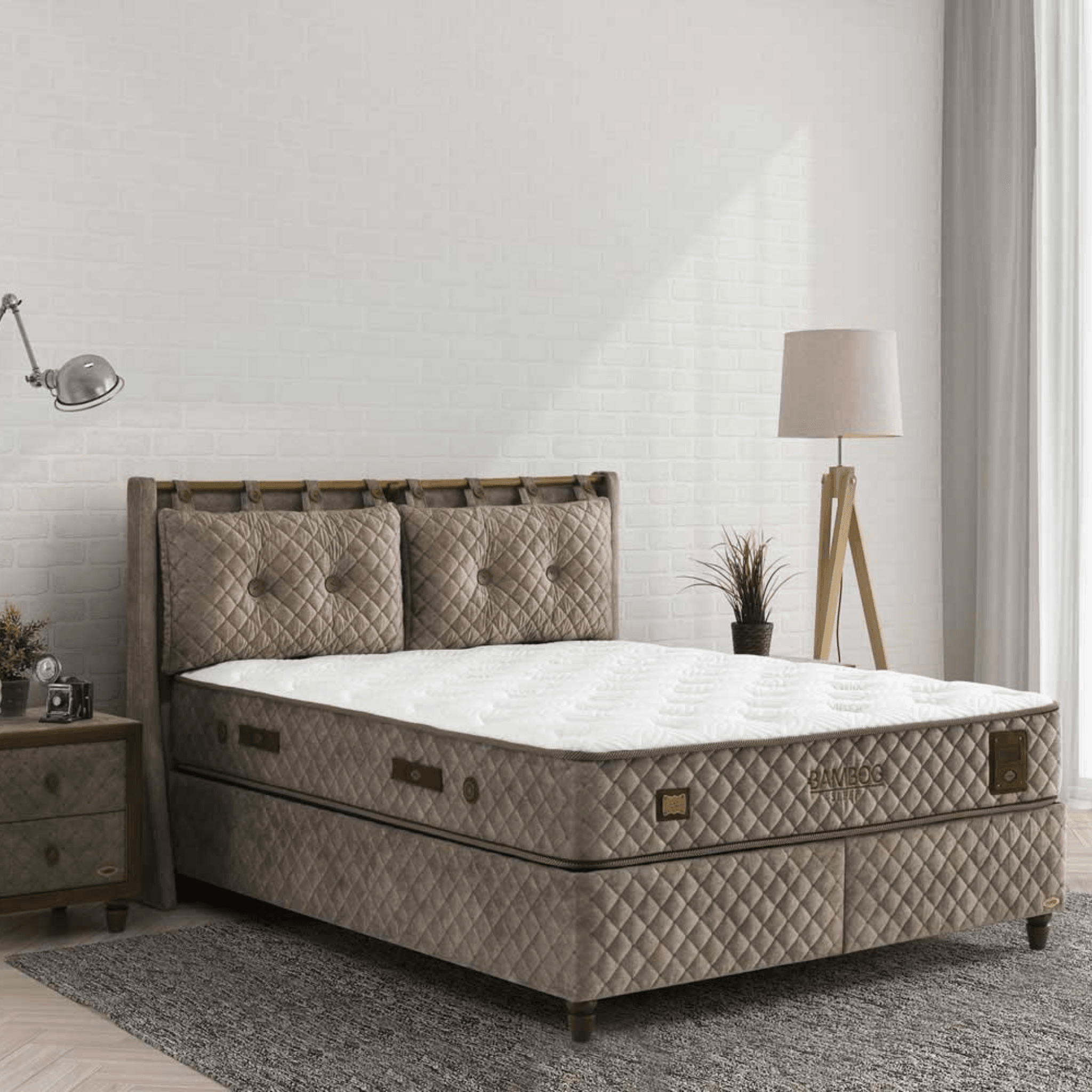 Bamboo Sleep Boxspringbett Set Schlafzimmer Set mit 7 Schichten Höhe 30 cm Matratze