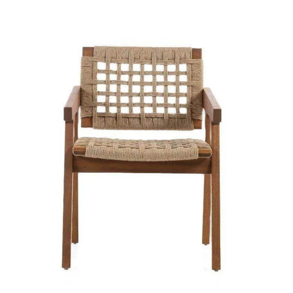 Holzstuhl Chair aus Iroko Massivholz mit Rattan Seil Braun Marino