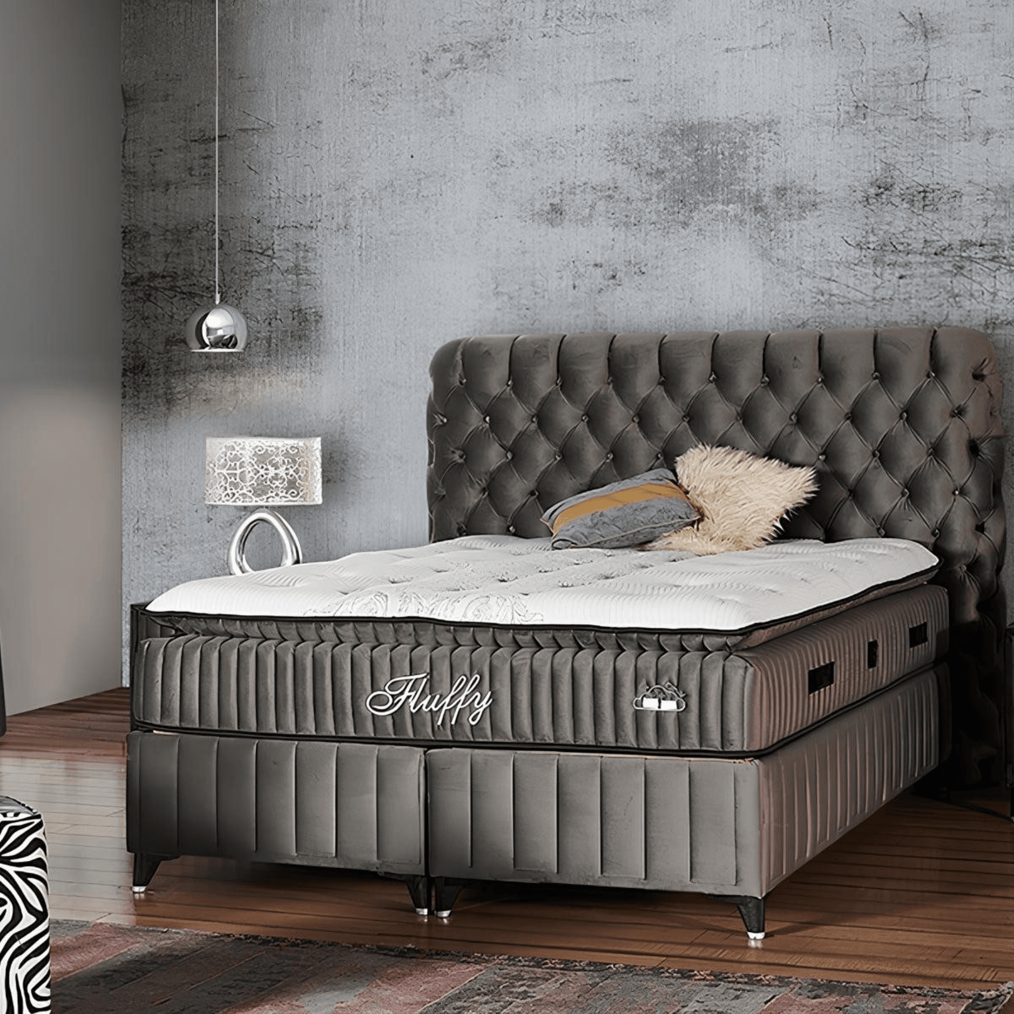 Fluffy Boxspringbett mit Bettkasten & Topper | H3 Matratze 31 cm