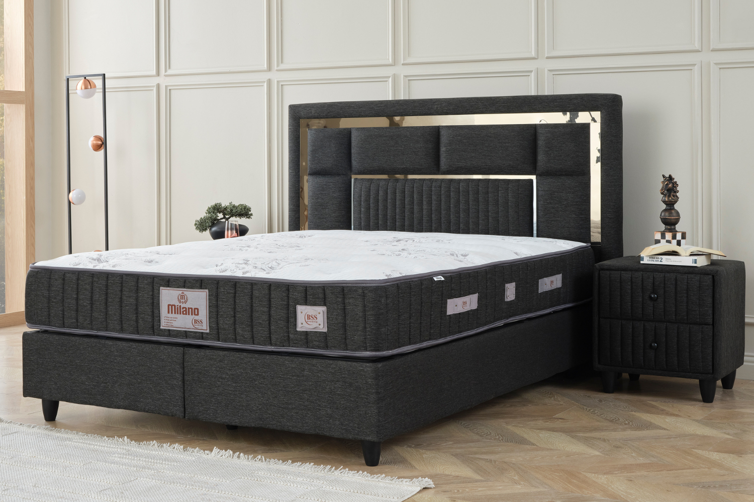 BSS MILANO Boxspringbett Set | Matratze H3 | Box und Kopfteil