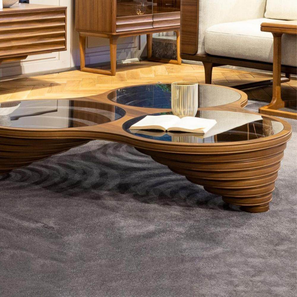 Gowoll Couchtisch Runder Wohnzimmertisch Galaxy Braun
