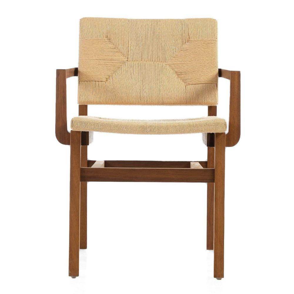 Holzstuhl Chair aus Iroko Massivholz mit geflochtenem Seil Braun