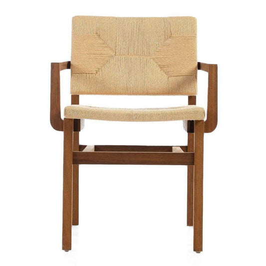Holzstuhl Chair aus Iroko Massivholz mit geflochtenem Seil Braun
