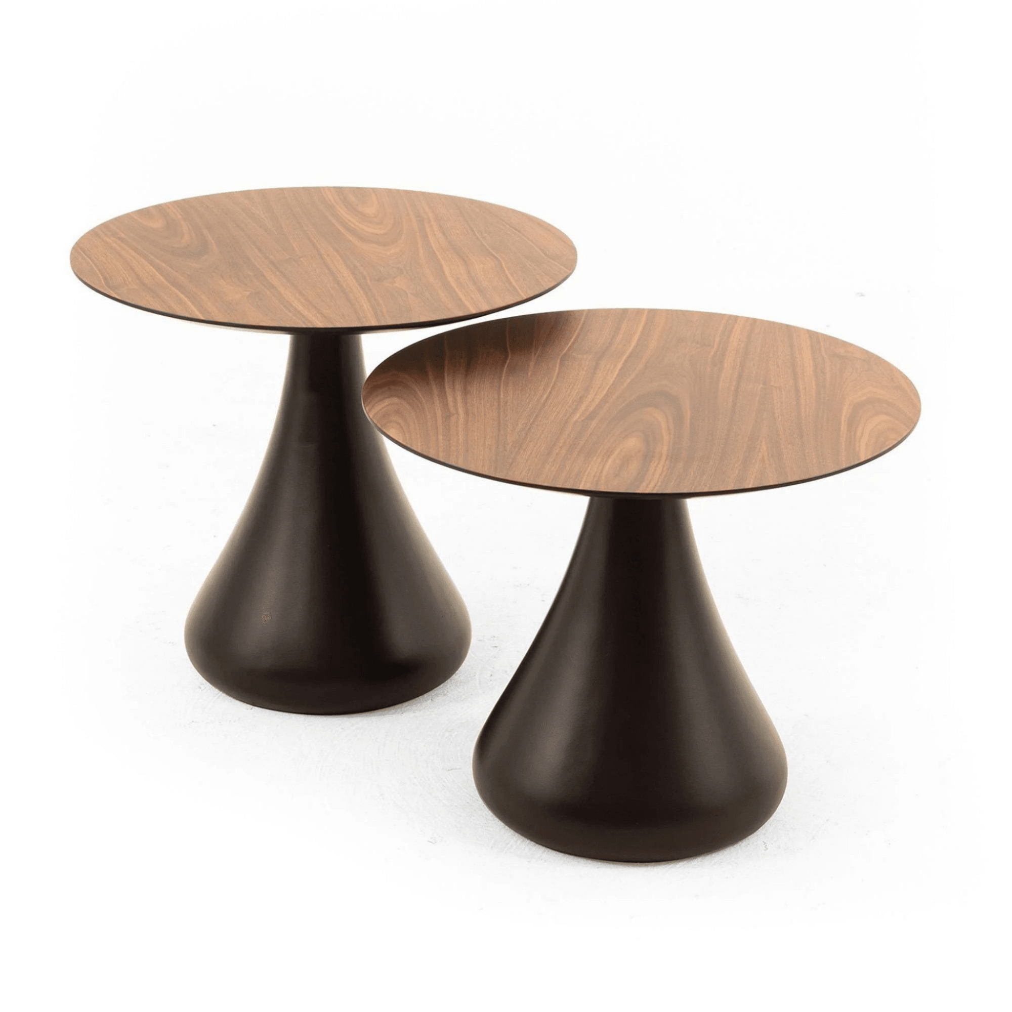 Pilz Tisch Set | 2er Set Couchtisch in Walnuss & Schwarz | Modernes Wohnzimmer Design