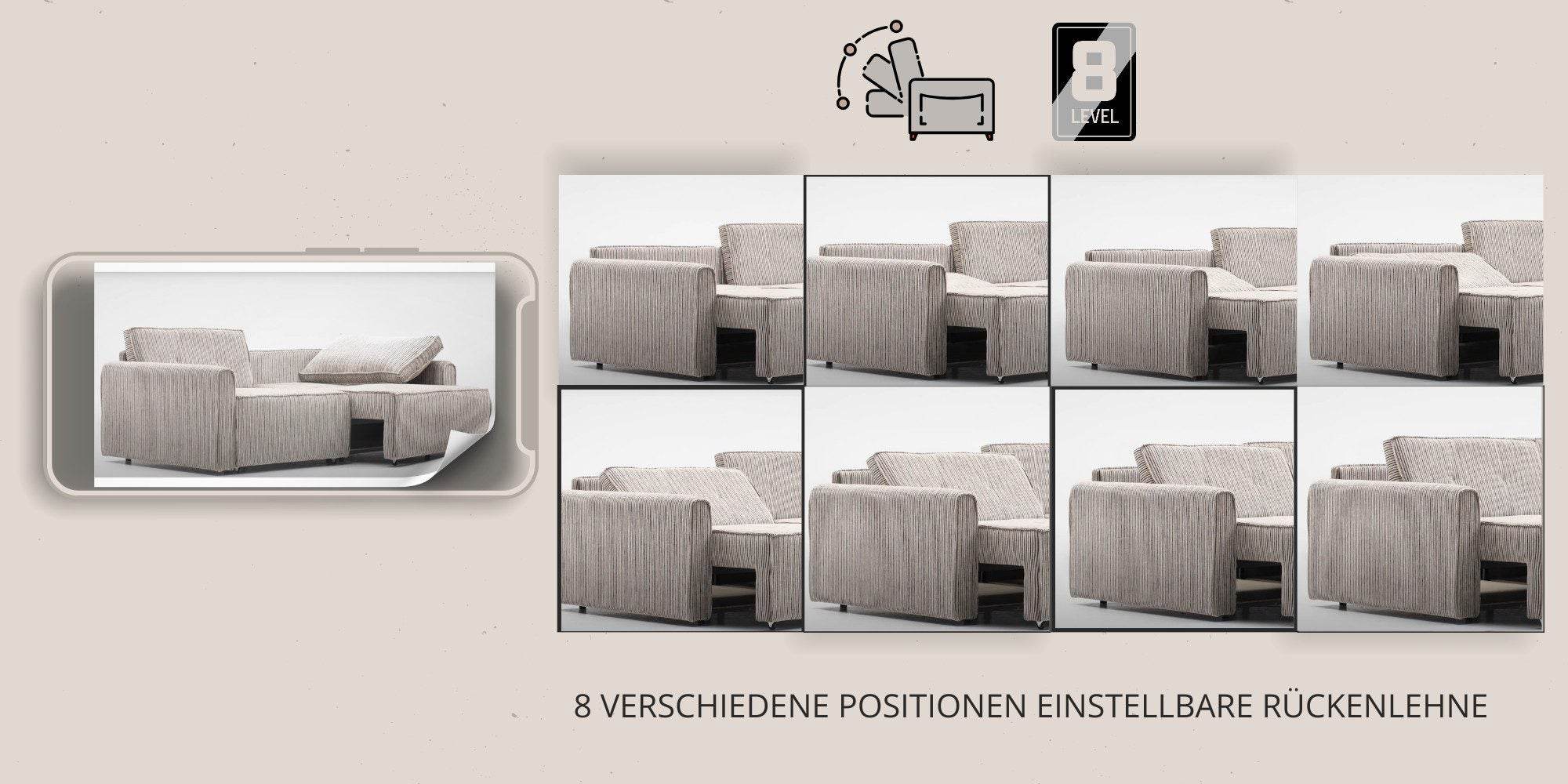 Benissa Schlafsofa 3 Sitzer mit Stauraum & Schlaffunktion | Ecksofa & Heimkino-Sofa, verstellbare Rückenlehne