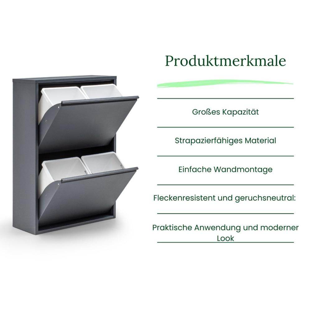 Gowoll Mülltrennsystem Mülltrennsystem 2-3-4 Fach Mülleimer Küche aus Metall Fleckenfest Wandmontage