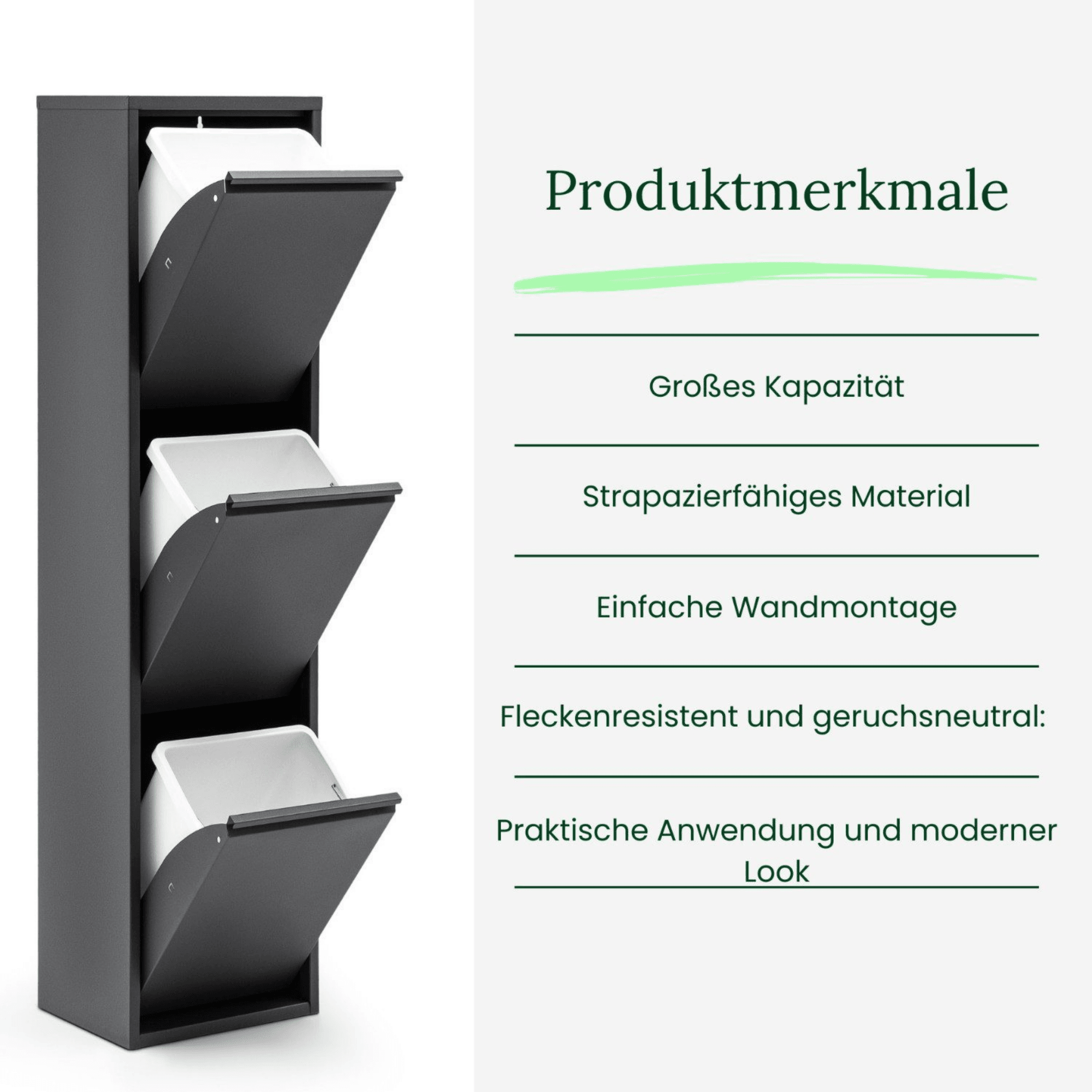 Gowoll Mülltrennsystem Mülltrennsystem 2-3-4 Fach Mülleimer Küche aus Metall Fleckenfest Wandmontage