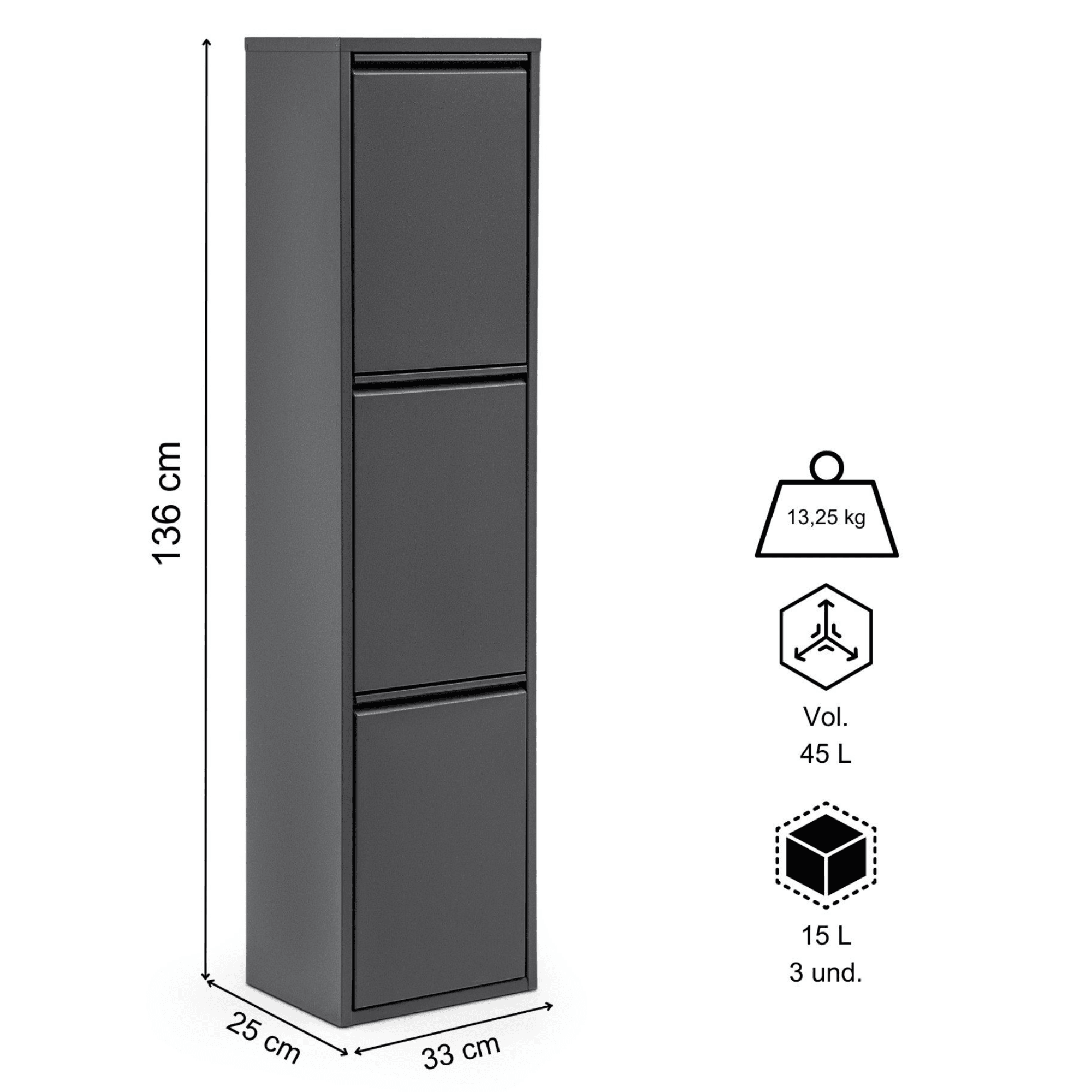 Gowoll Mülltrennsystem Mülltrennsystem 2-3-4 Fach Mülleimer Küche aus Metall Fleckenfest Wandmontage