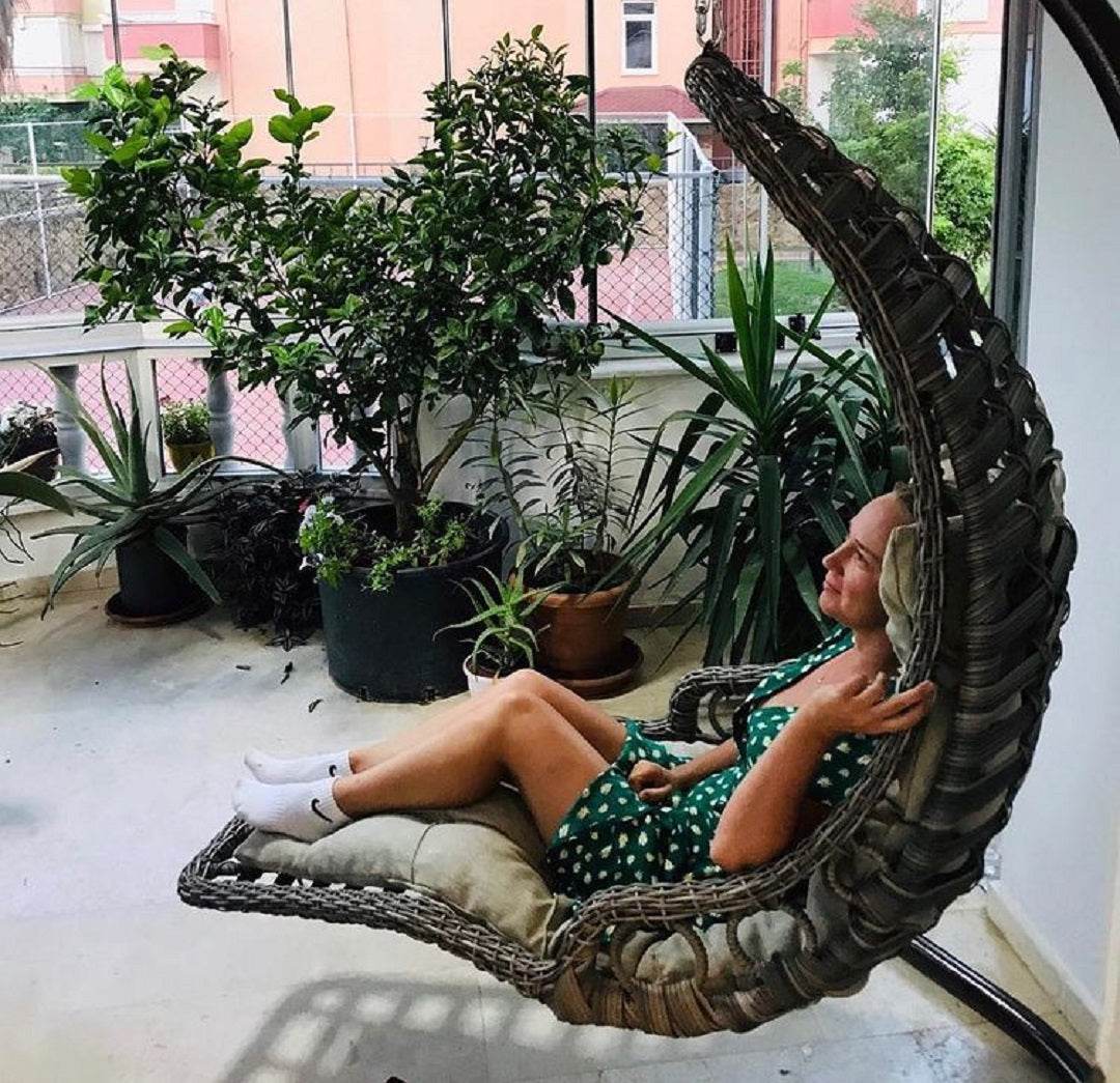 Gowoll Bodrum Gartenschaukel Rattan Hängesessel mit Gestell Hängeschaukel Bodrum