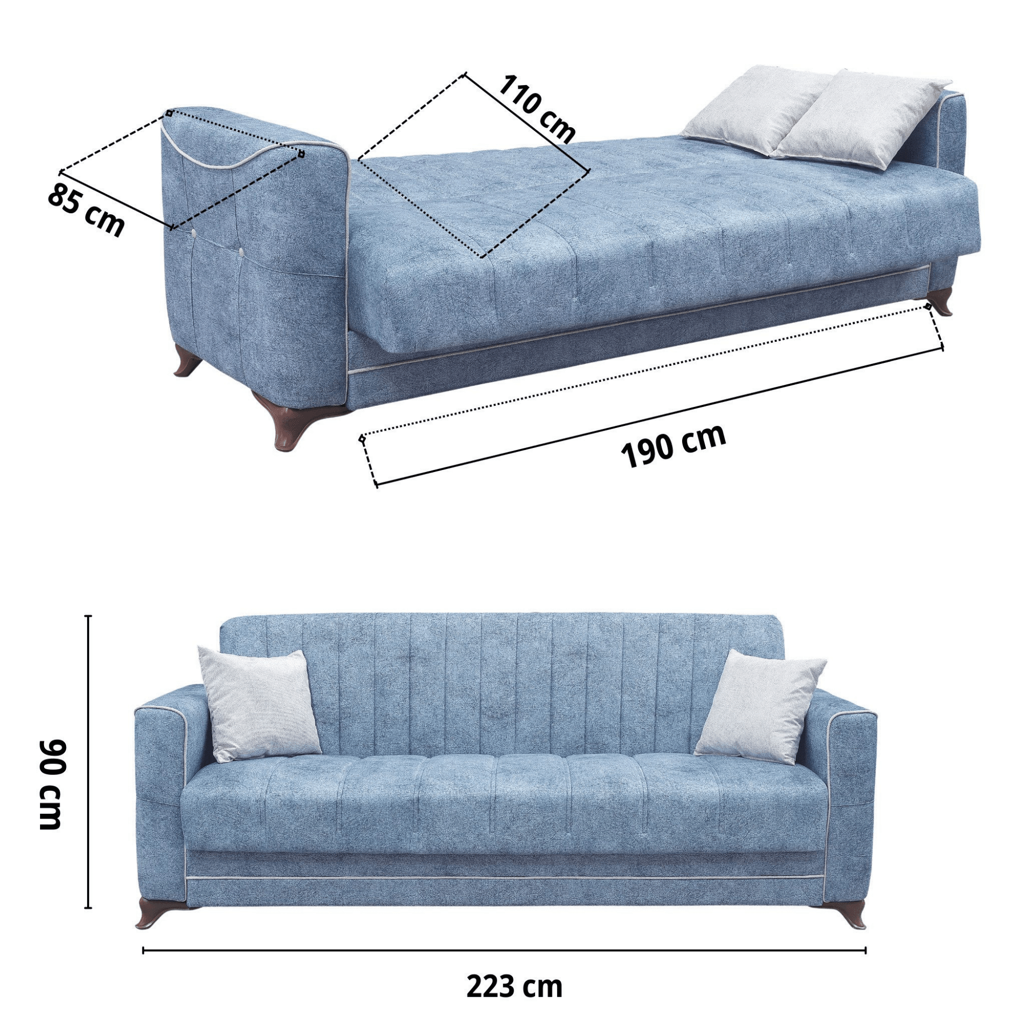 Gowoll 3-Sitzer Schlafsofa mit Schlaffunktion & Stauraum – Modell Perle