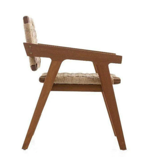 Holzstuhl Chair aus Iroko Massivholz mit Rattan Seil Braun Marino