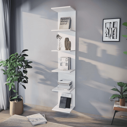 Gowoll Wandregal 35x180 cm Weiß – Bücherregal mit 5 Ebenen & 31 cm Tiefe