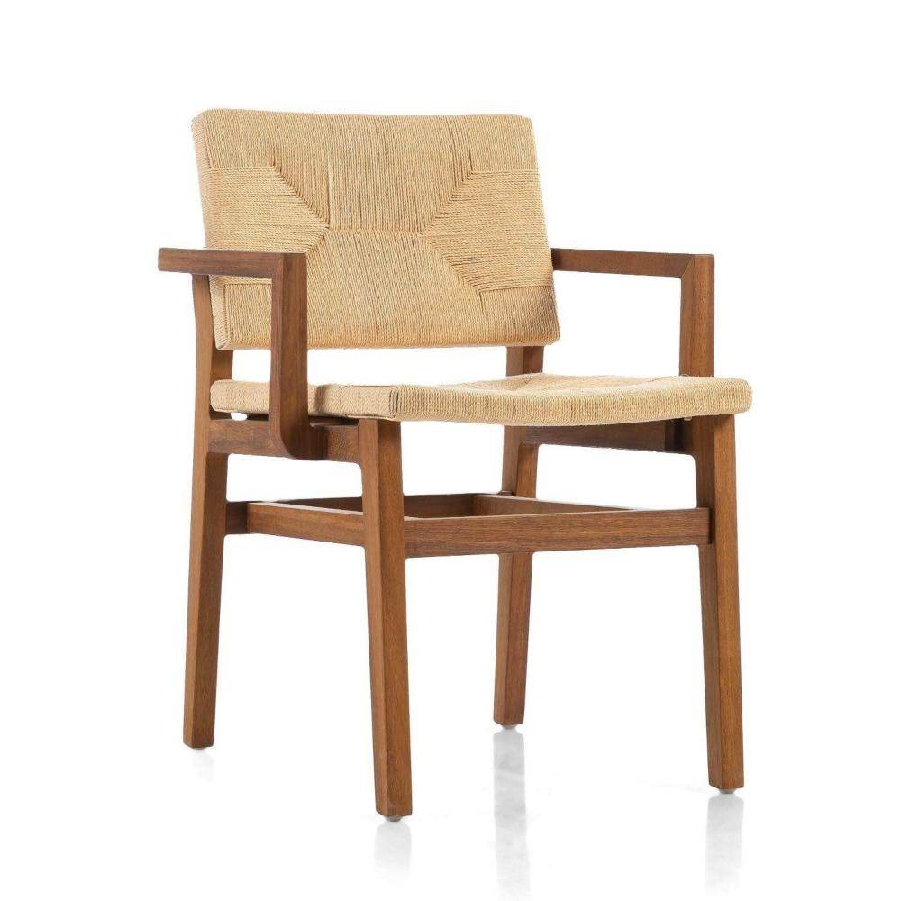 Holzstuhl Chair aus Iroko Massivholz mit geflochtenem Seil Braun