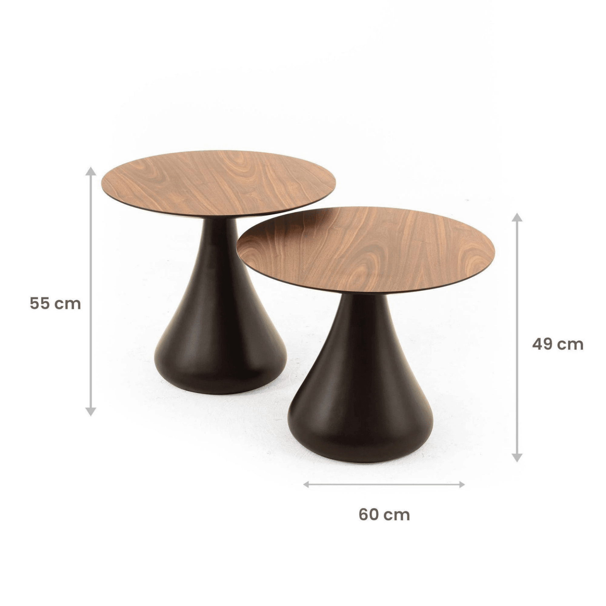 Pilz Tisch Set | 2er Set Couchtisch in Walnuss & Schwarz | Modernes Wohnzimmer Design