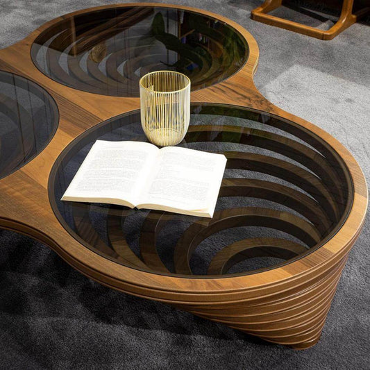 Gowoll Couchtisch Runder Wohnzimmertisch Galaxy Braun