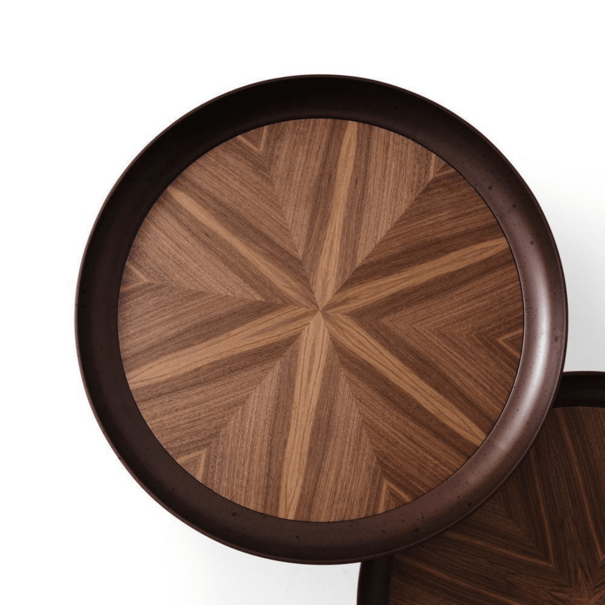Beistelltisch No:761 | 2er Set Rund Braun & Naturholzon | Wohnzimmertisch mit Holzoptik