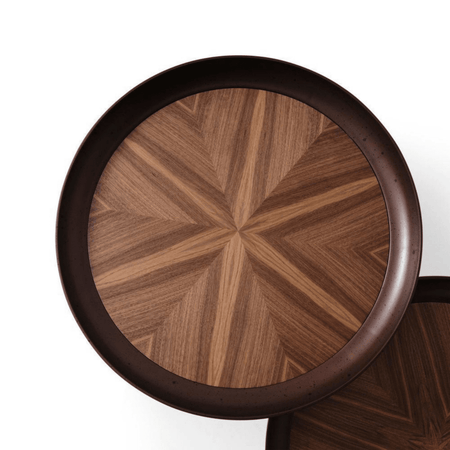 Beistelltisch No:761 | 2er Set Rund Braun & Naturholzon | Wohnzimmertisch mit Holzoptik