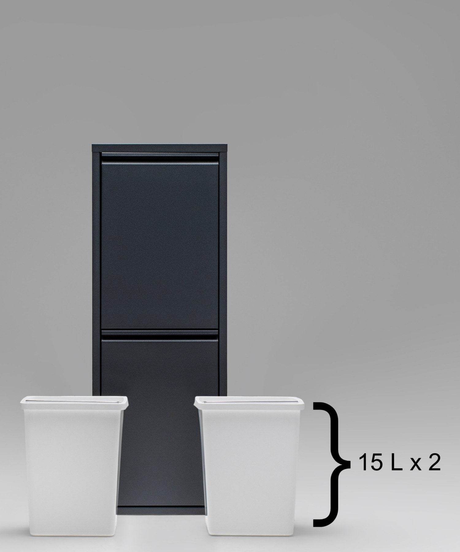 Gowoll Mülleimer Küche aus Fleckenfest Biomülleimer Wandmontage Abfalleimer Mülltrennsysteme Küchenmülleimer mit Herausnehmbarer Inneneimer Recycling system (2 x 15 L Anthrazit)