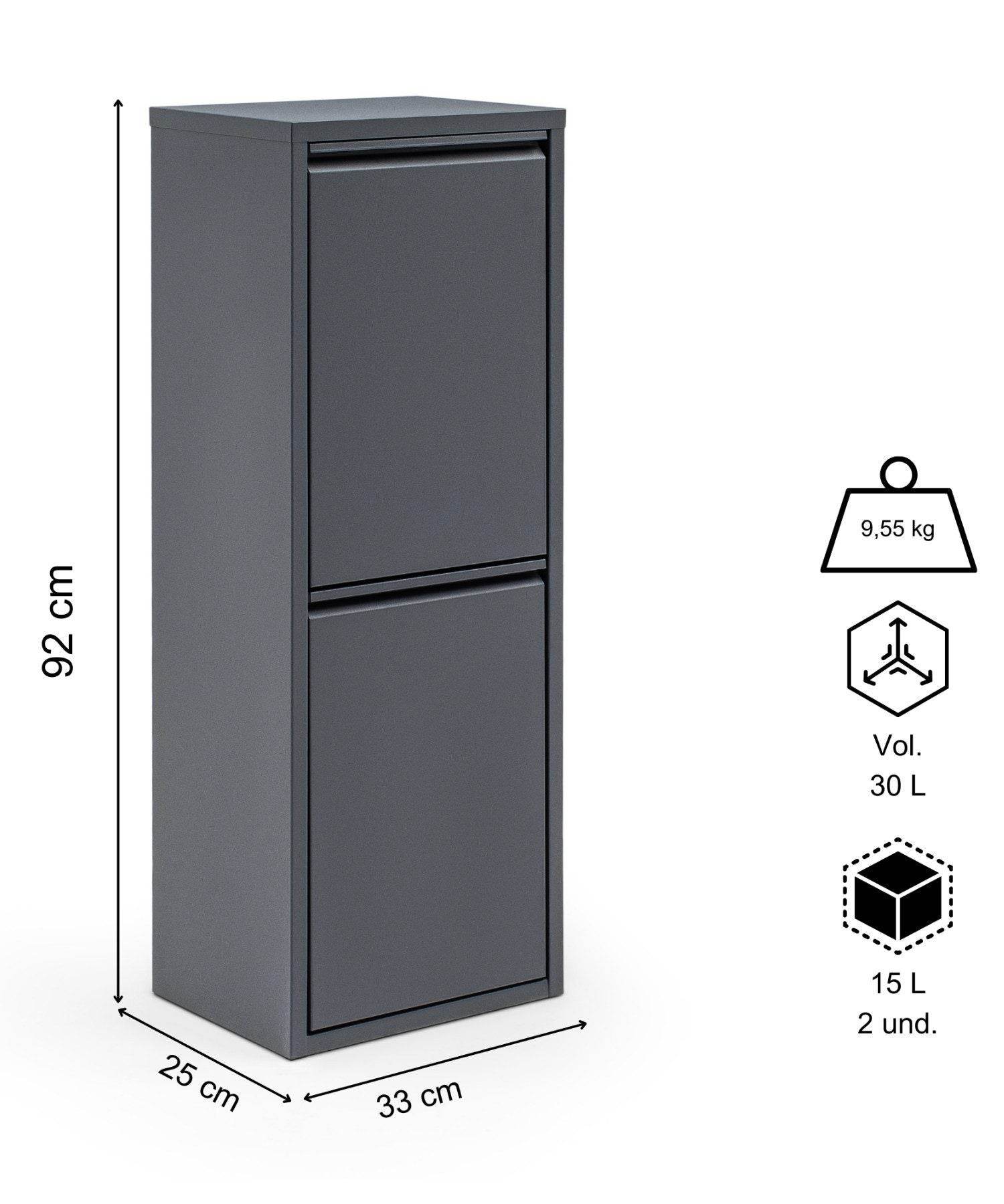 Gowoll Mülleimer Küche aus Fleckenfest Biomülleimer Wandmontage Abfalleimer Mülltrennsysteme Küchenmülleimer mit Herausnehmbarer Inneneimer Recycling system (2 x 15 L Anthrazit)