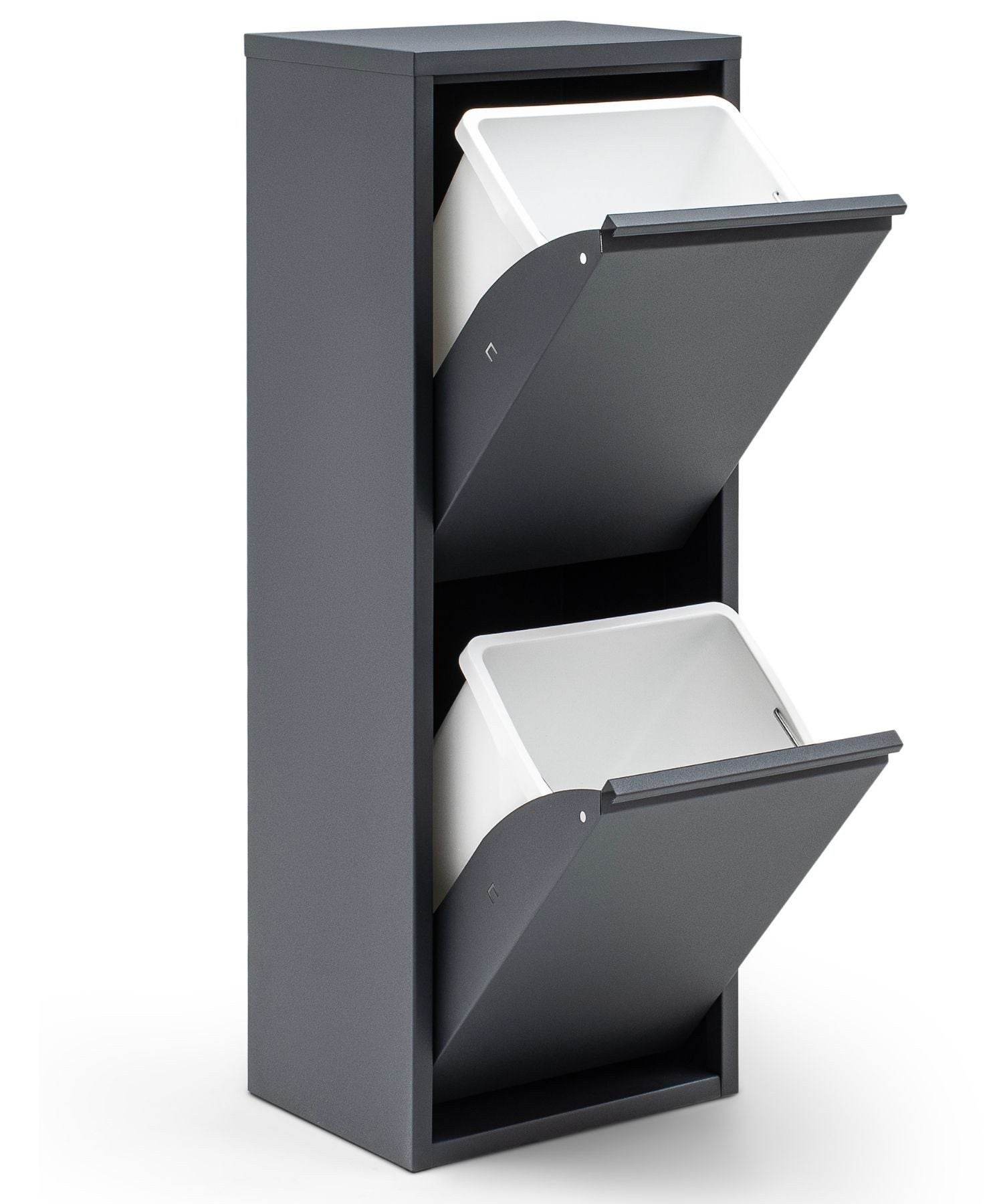 Gowoll Mülleimer Küche aus Fleckenfest Biomülleimer Wandmontage Abfalleimer Mülltrennsysteme Küchenmülleimer mit Herausnehmbarer Inneneimer Recycling system (2 x 15 L Anthrazit)