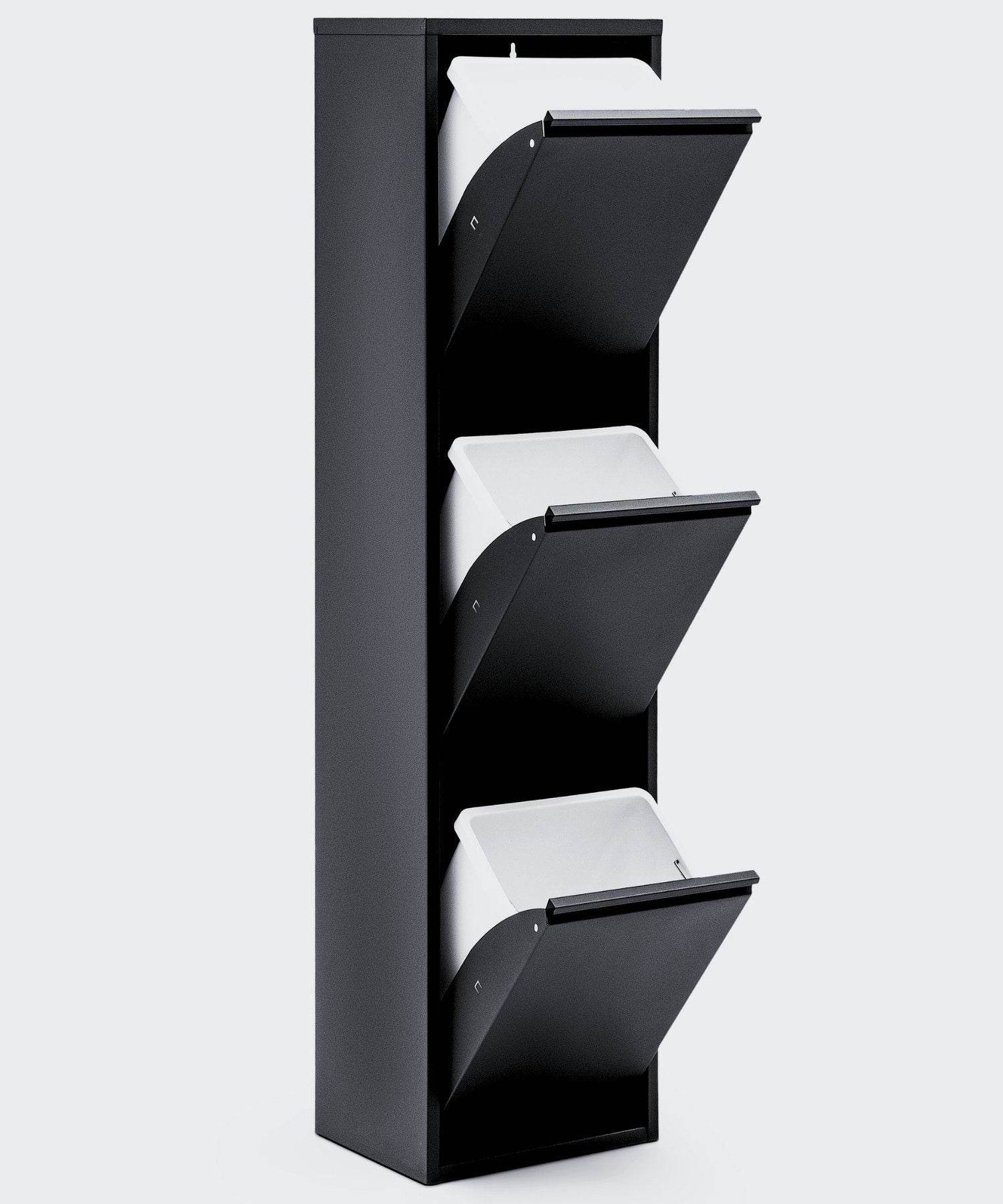 Gowoll Mülleimer Küche aus Fleckenfest Biomülleimer Wandmontage Abfalleimer Mülltrennsysteme Küchenmülleimer mit Herausnehmbarer Inneneimer Recycling system (3 x 15 L Schwarz)