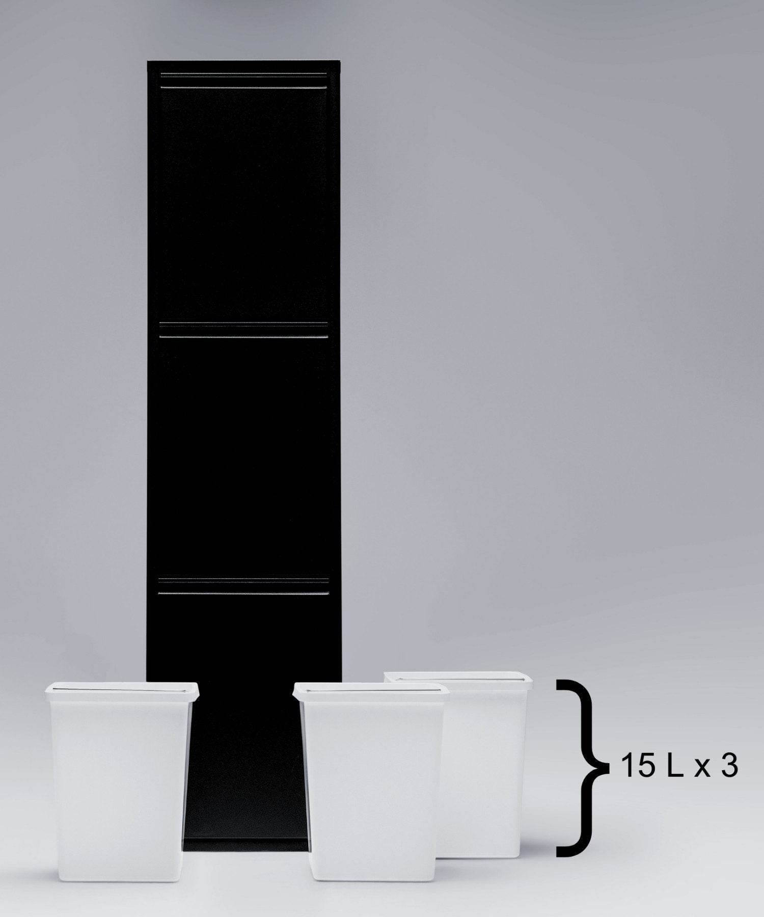 Gowoll Mülleimer Küche aus Fleckenfest Biomülleimer Wandmontage Abfalleimer Mülltrennsysteme Küchenmülleimer mit Herausnehmbarer Inneneimer Recycling system (3 x 15 L Schwarz)