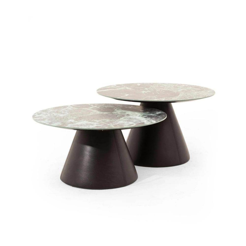 Galya Beistelltisch 2er Set Porzellanoptik | Modern Rundtisch für Wohnzimmer