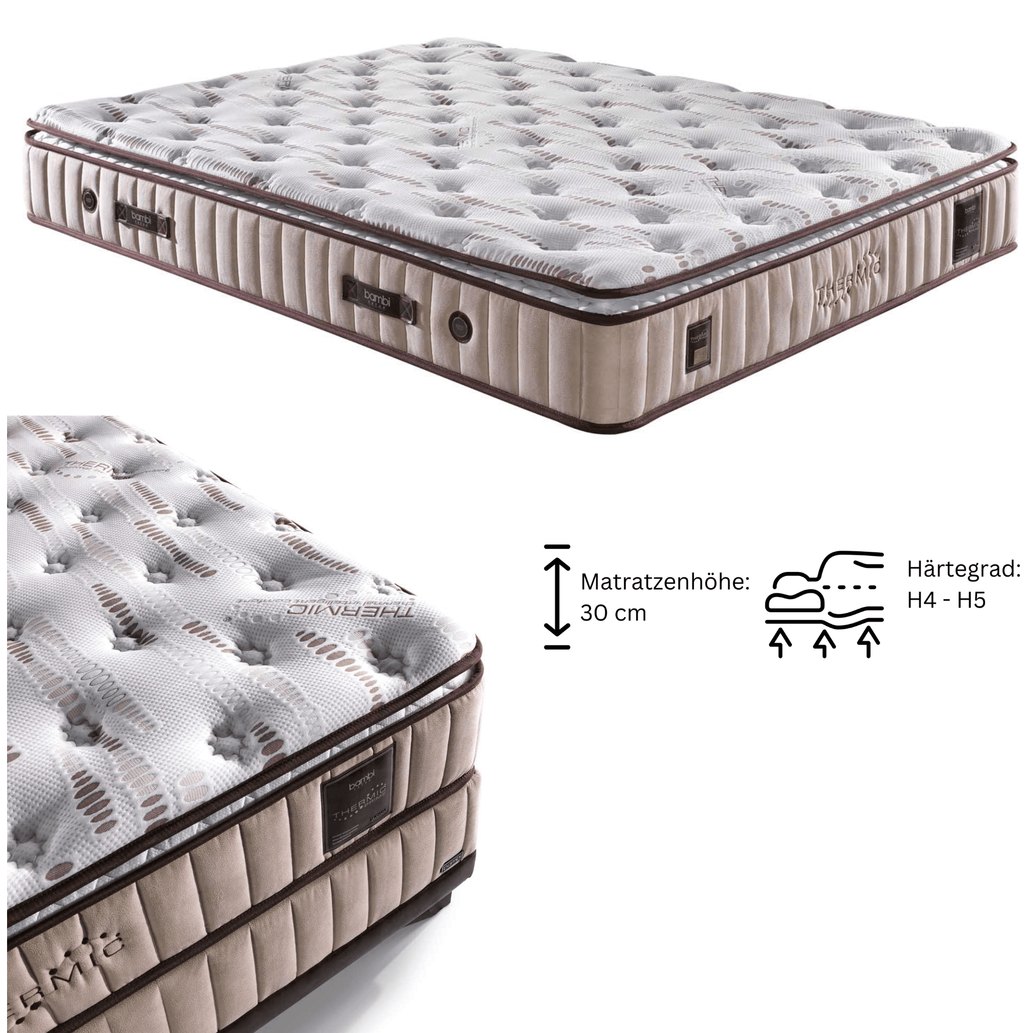 Bambi Thermic Prime Boxspringbett mit Matratze & Bettkästen | Stauraumbett H4/H5, Orthopädisch & Atmungsaktiv