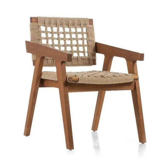 Holzstuhl Chair aus Iroko Massivholz mit Rattan Seil Braun Marino