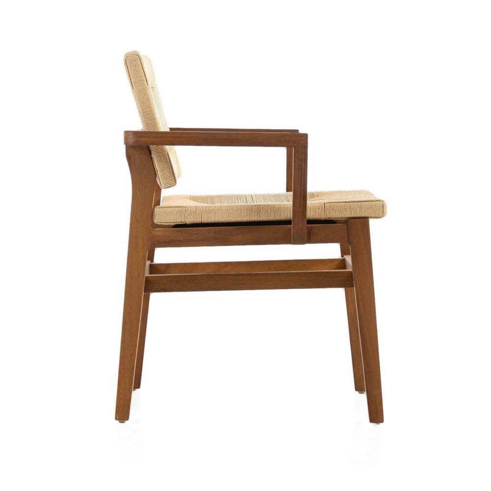 Holzstuhl Chair aus Iroko Massivholz mit geflochtenem Seil Braun