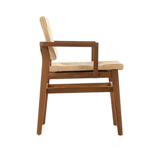 Holzstuhl Chair aus Iroko Massivholz mit geflochtenem Seil Braun