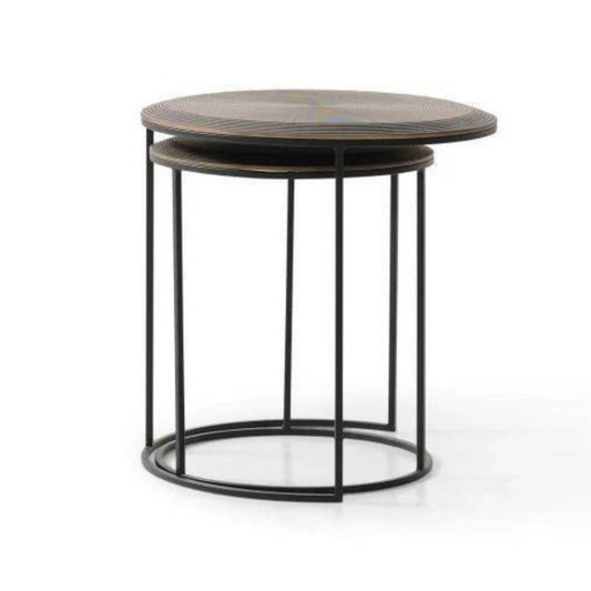 Gowoll Couchtisch Rund Kaffeetisch 2er Set Dunkelbraun