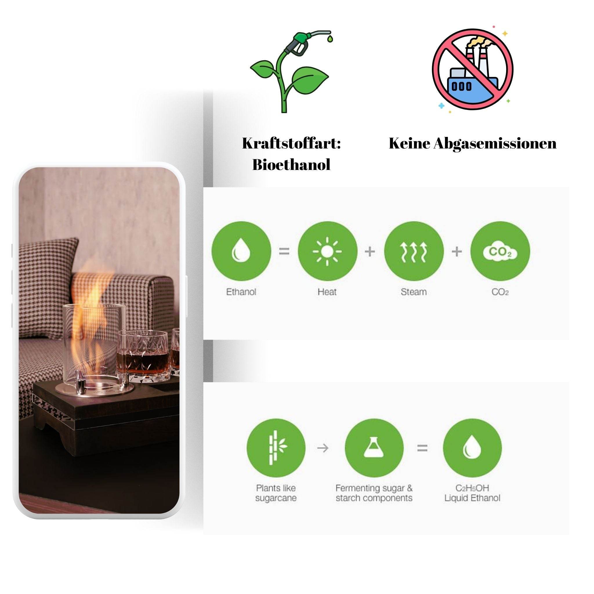 Korflame Finire Tischkamin | Rauchfreier Bioethanol Kamin für Innen & Außen | Modern & Tragbar